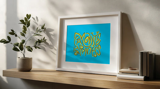 May cause Happiness artprint in the frame on the shelf