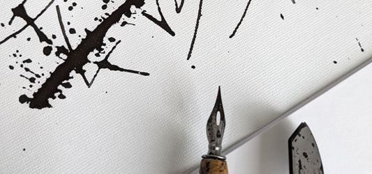 A part of monochrome calligraphy art with tools that were used to create it