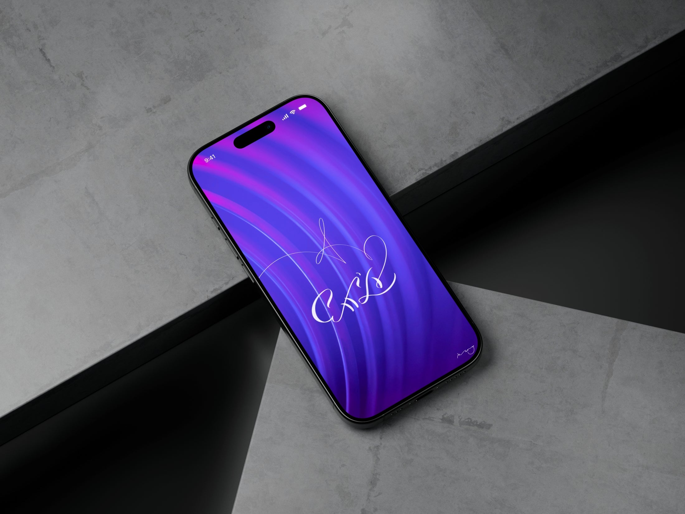 Smartphone with the wallpaper on a lock screen with a calligraphy name Emily on it
