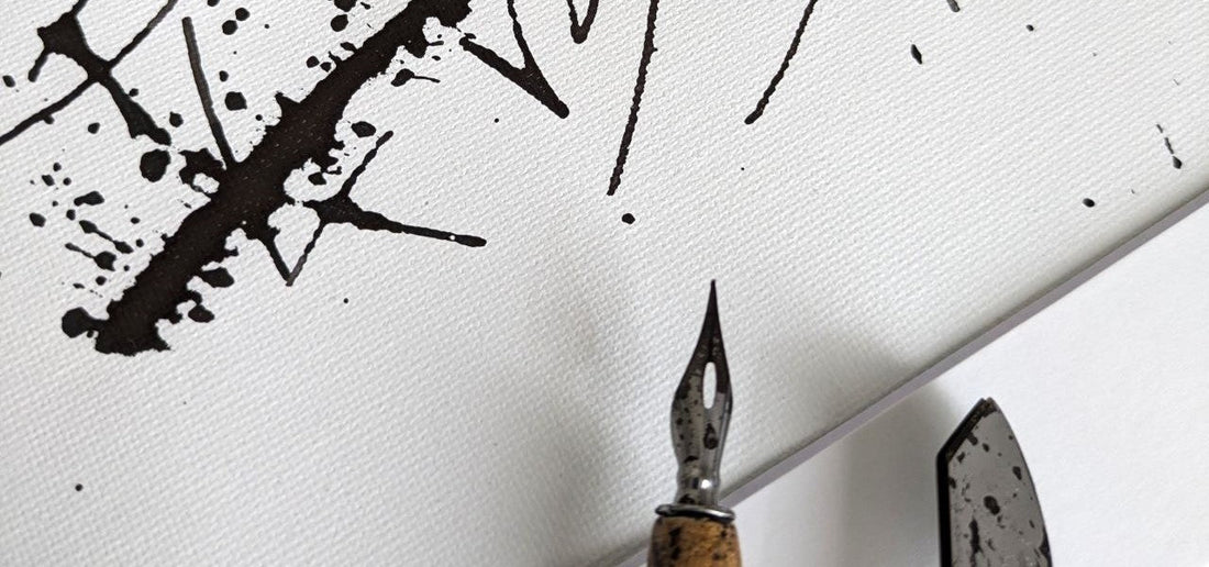 A part of monochrome calligraphy art with tools that were used to create it
