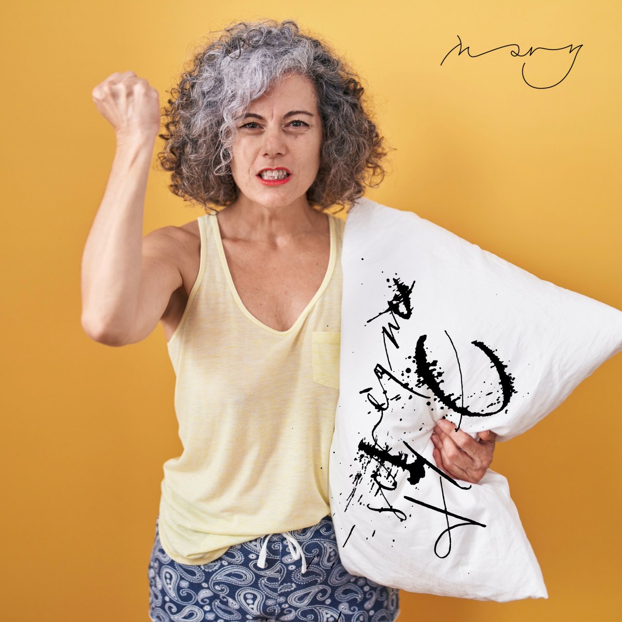 Woman releasing anger through the Scream here pillow