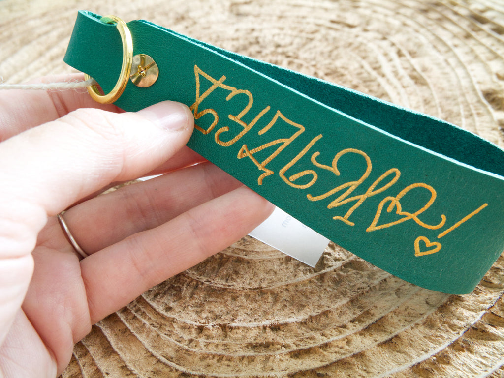 Leather tags for keychain. Two sided