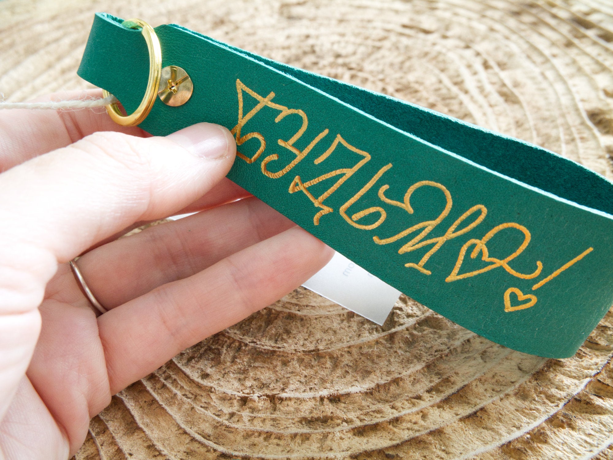 Leather tags for keychain. Two sided