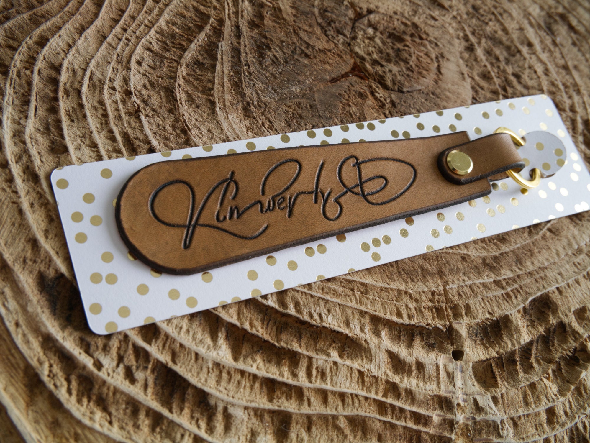 Leather tags for keychain. One side