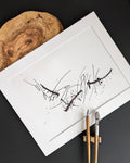 Cat-astrophe original abstract calligraphy artwork by Mary Pavlova in white and black