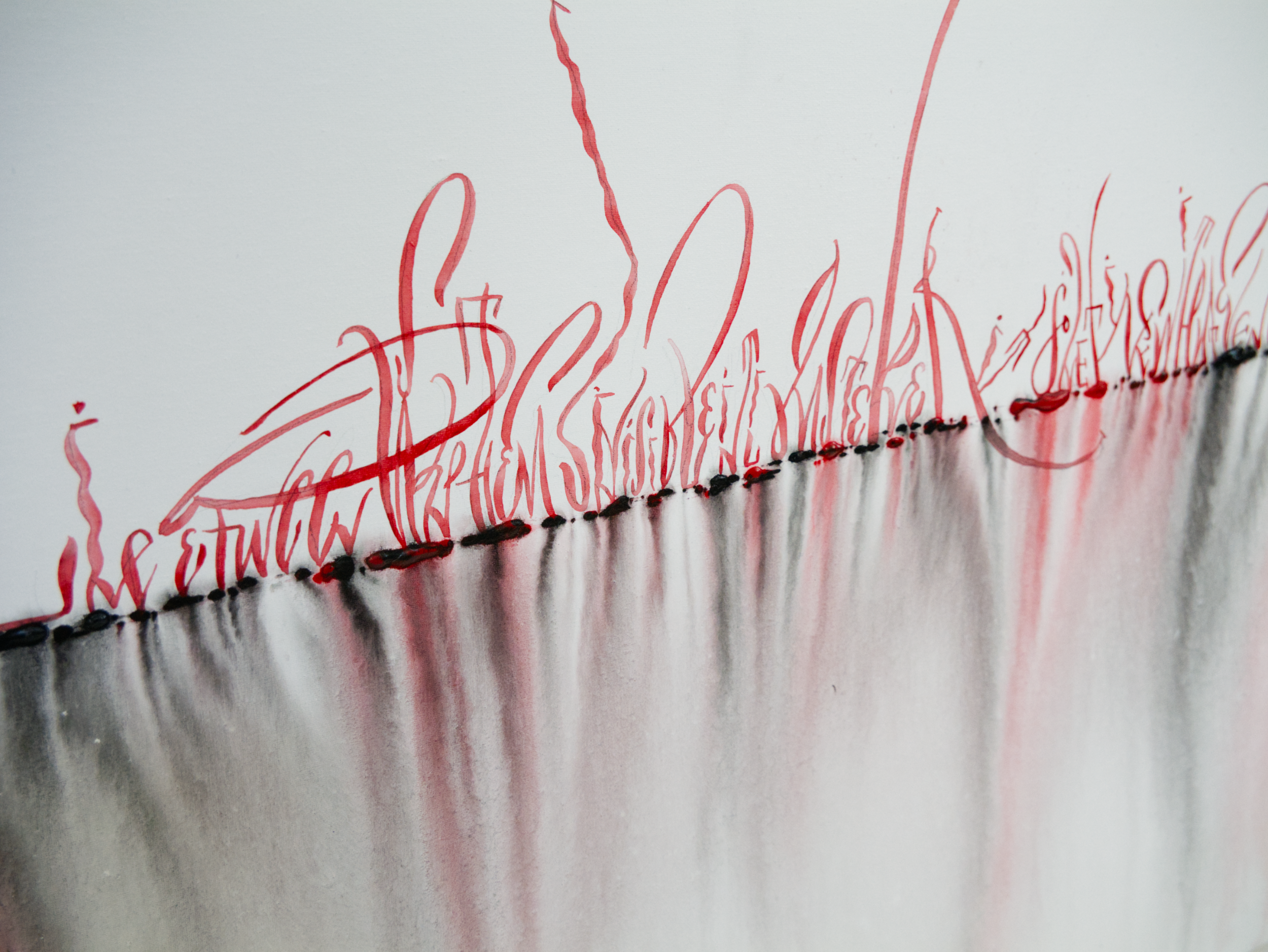 Close up of the artwork with calligraphy