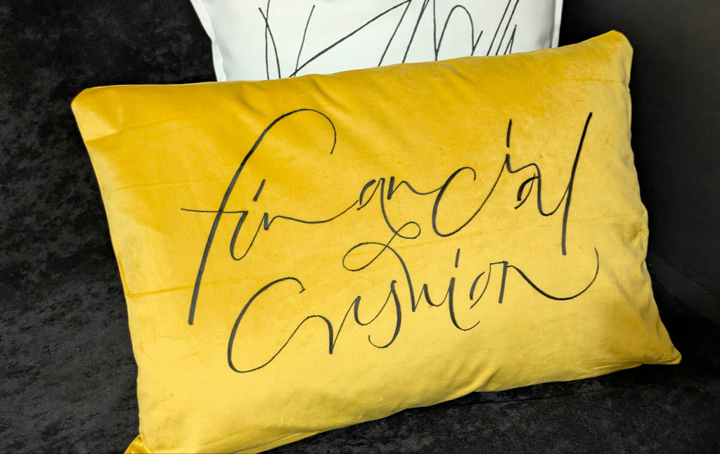 Hand-painted Mustard Velvet Throw Pillow Cover 16x23" – Abstract Artwork “Financial Cushion”