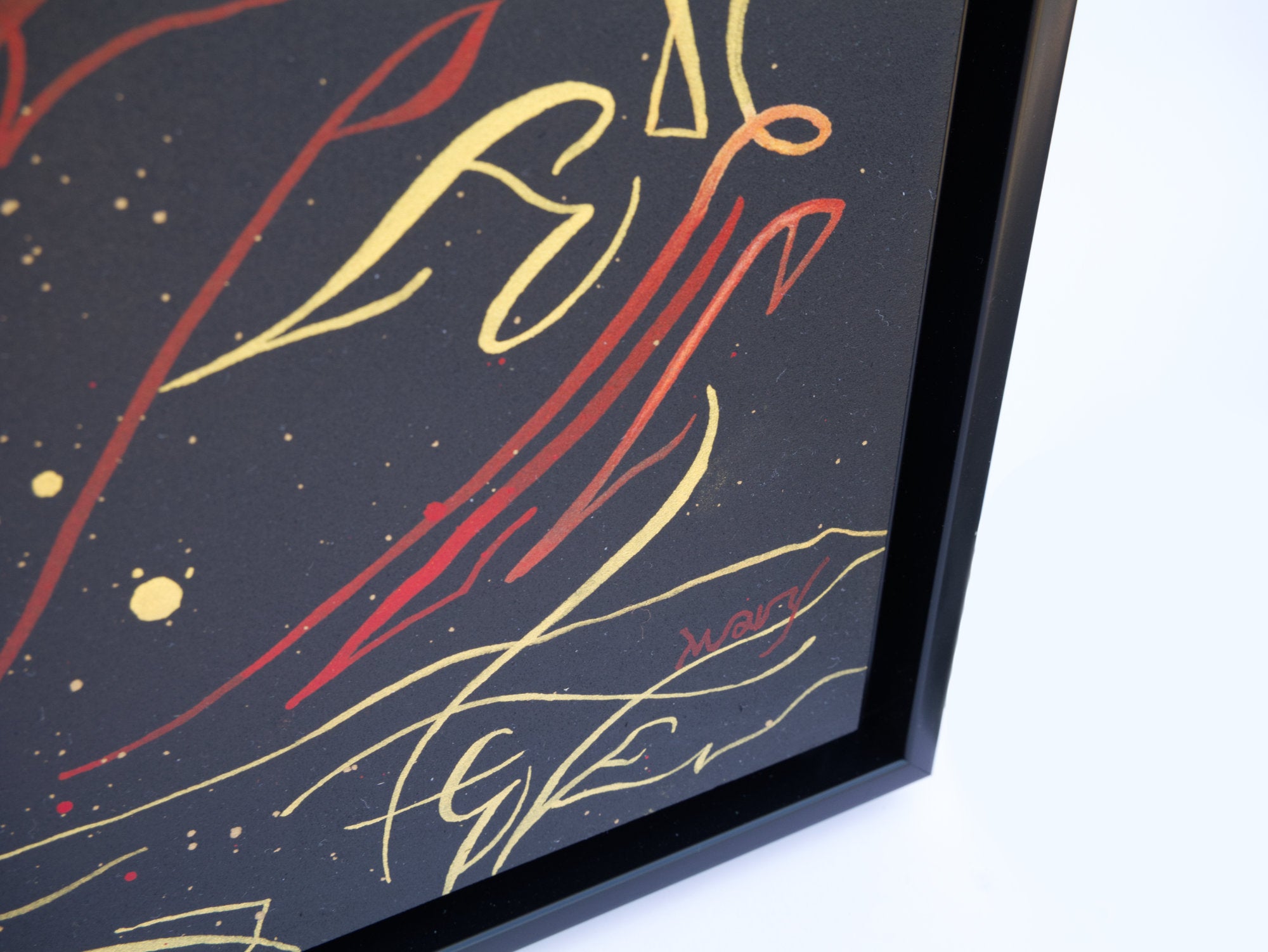 Signature on the front of Flame of Frustration artwork by Mary Pavlova
