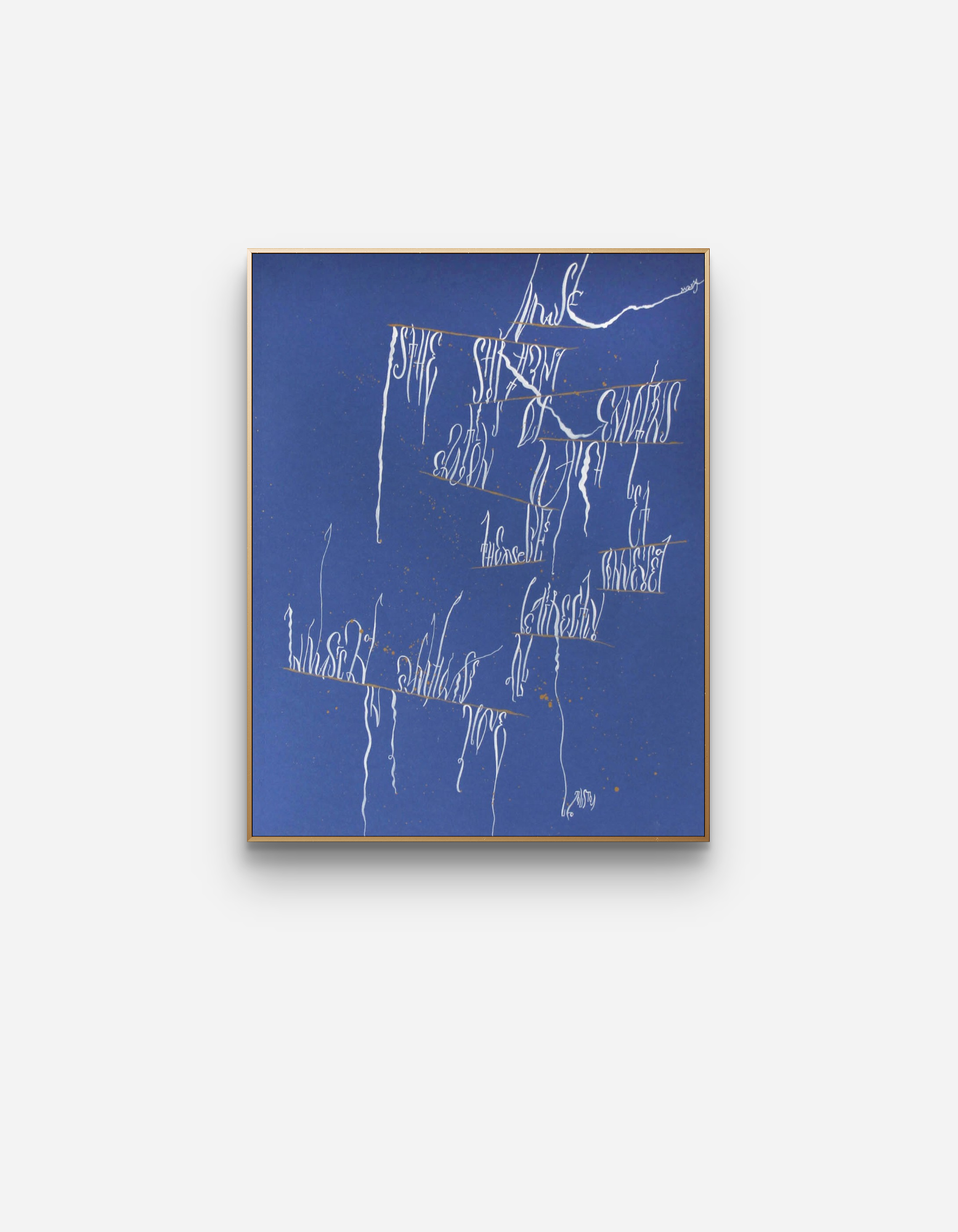 Flow of Music original abstract calligraphy artwork by Mary Pavlova in white and blue