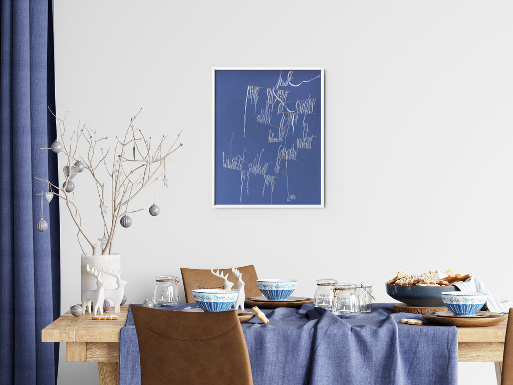 Flow of music original calligraphy wall art by Mary Pavlova displayed in a light interior
