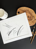 For love original abstract calligraphy artwork by Mary Pavlova in white and black