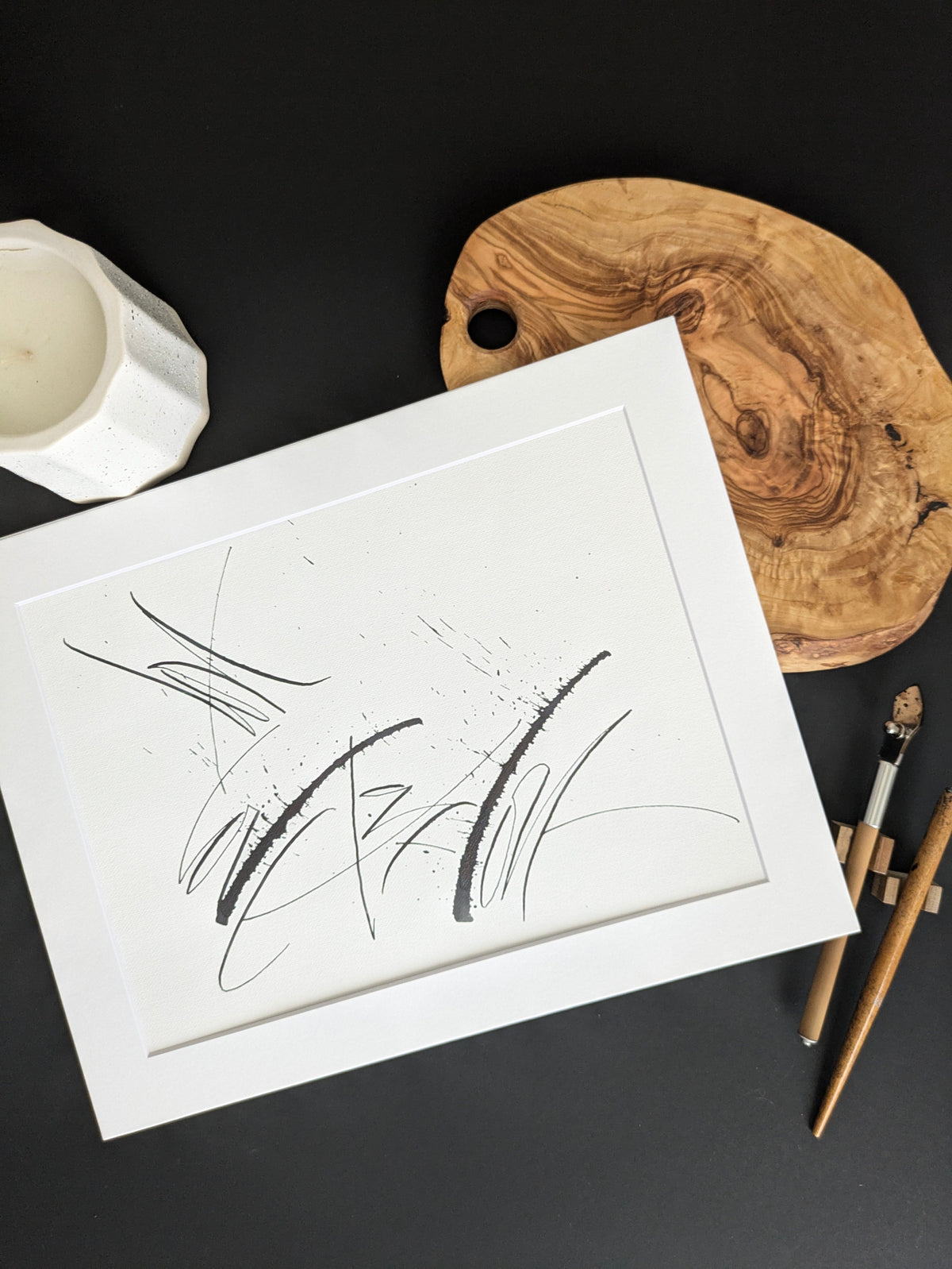 For love original abstract calligraphy artwork by Mary Pavlova in white and black