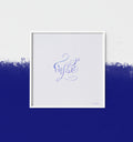 Go explore original abstract calligraphy artwork by Mary Pavlova in white and blue