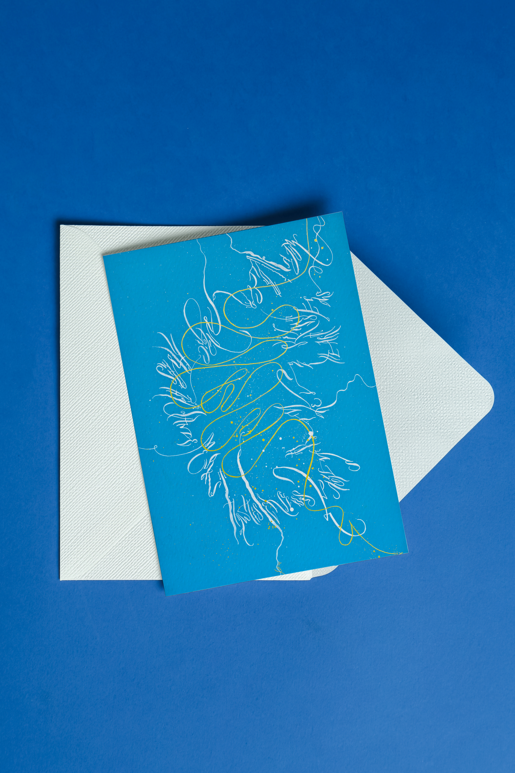 Blue card with Improvisation I artwork on a blue background