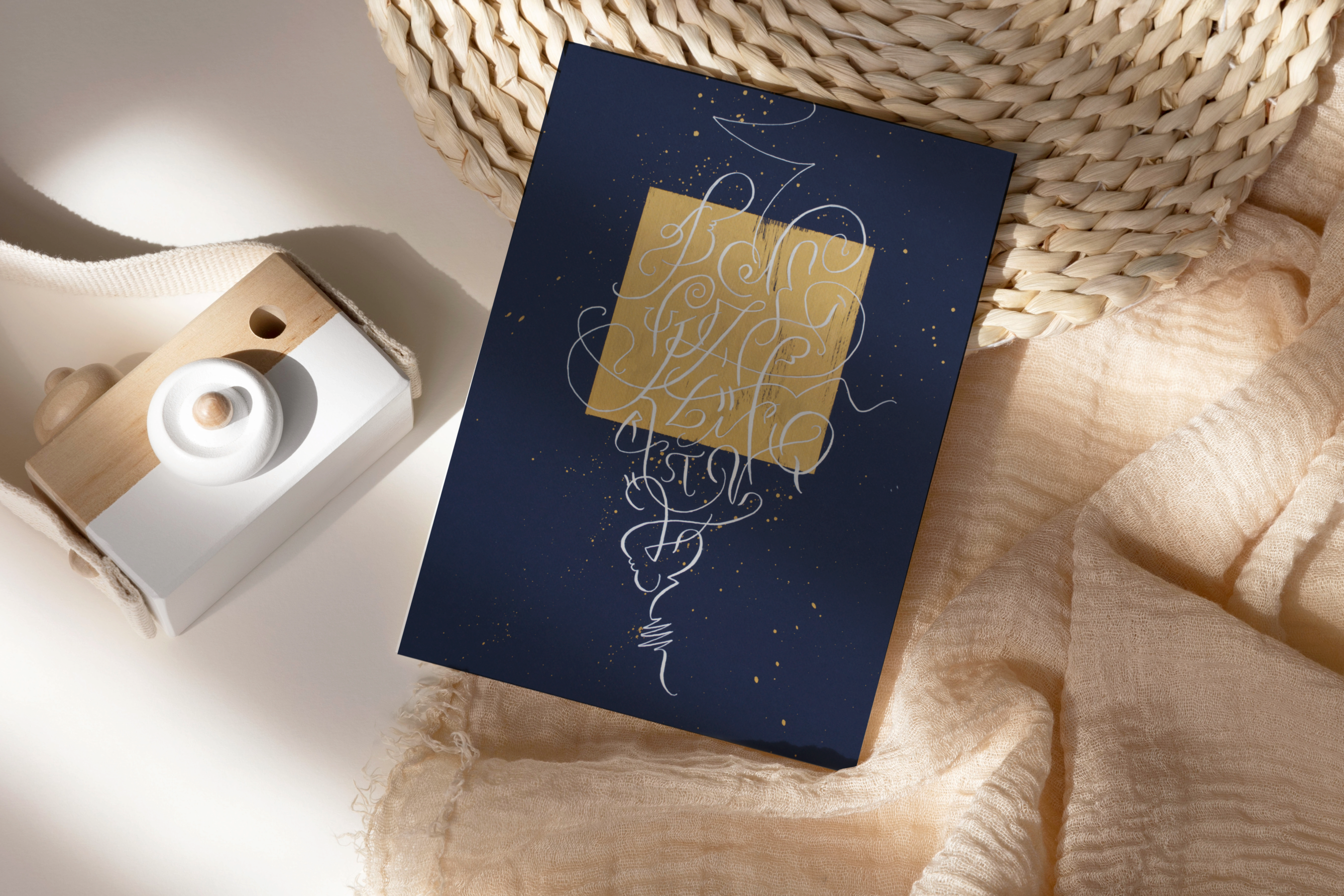 Abstract Calligraphy Mini Art-gift 5x7" — Alphabet. Printed