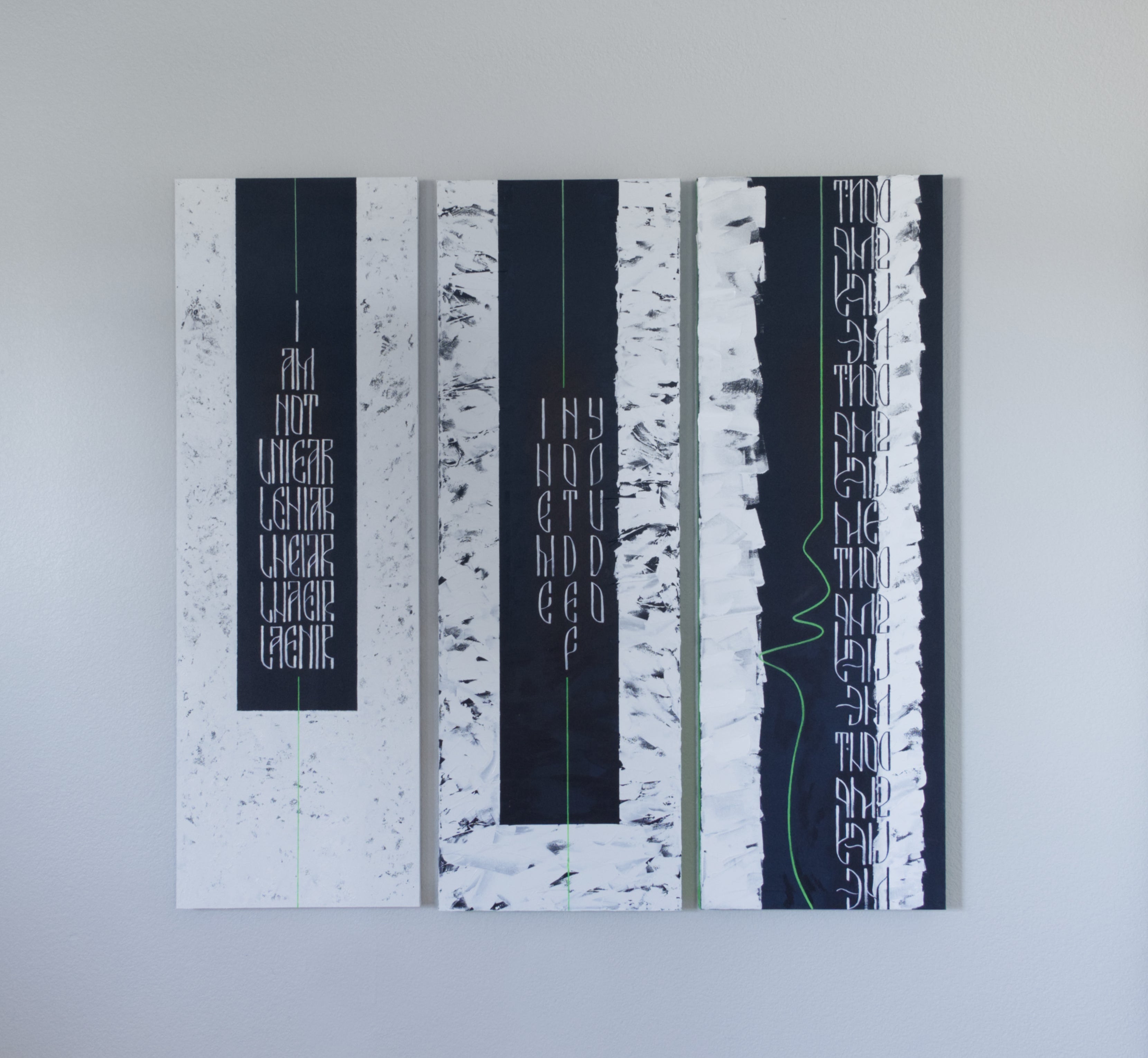 Identity: The Failure of Reading original text-based artwork in dark blue and white  by Mary Pavlova