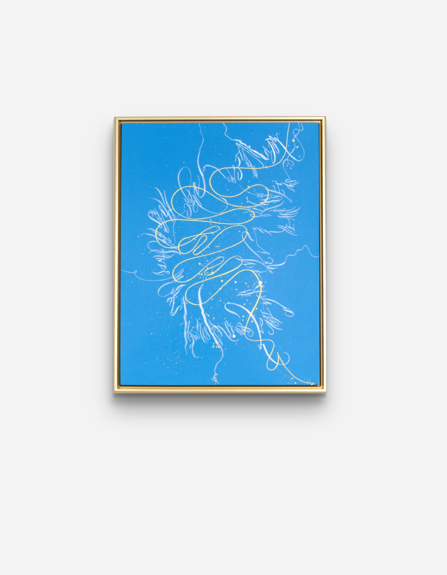 Improvisation I original abstract calligraphy artwork by Mary Pavlova in white and blue