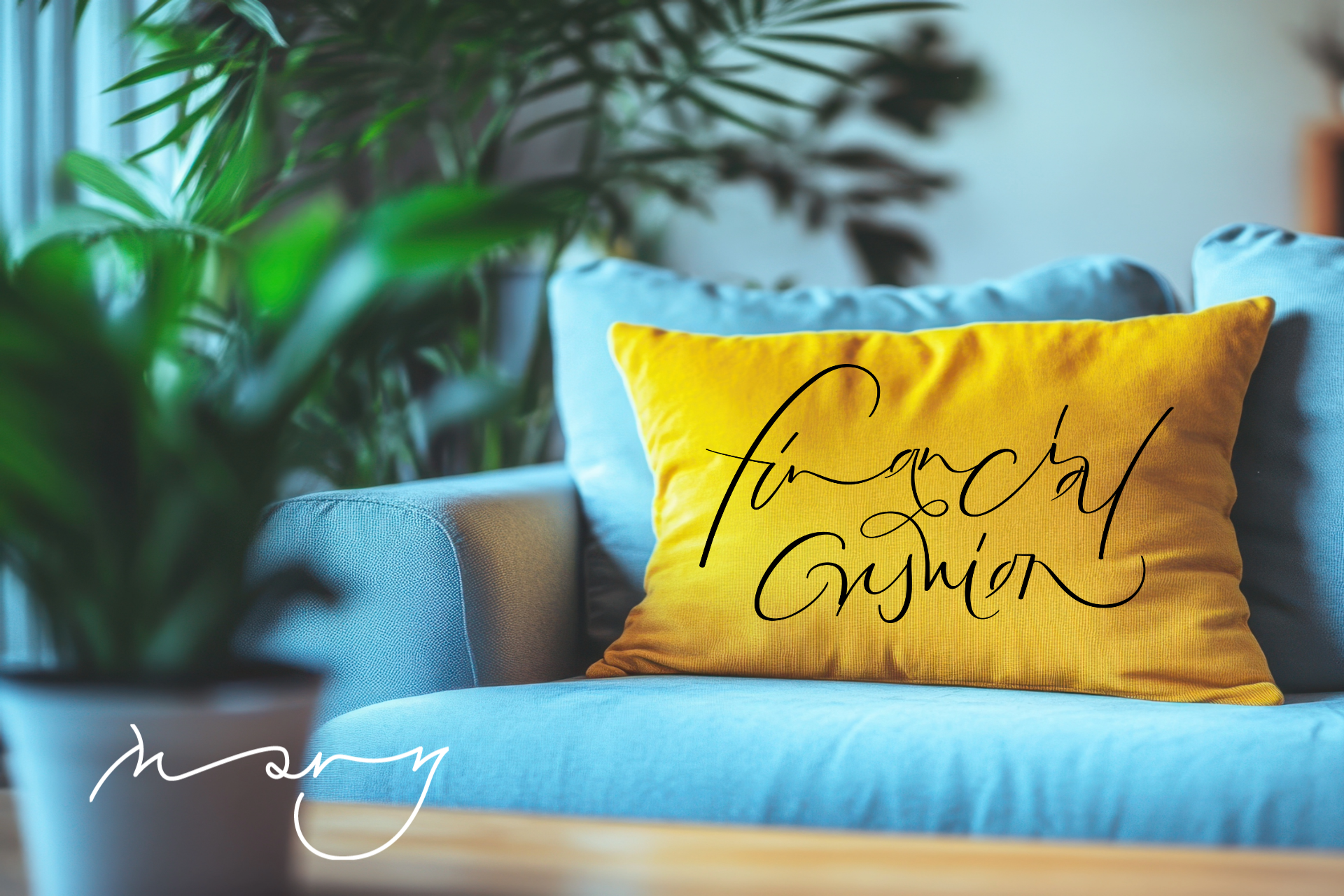 Hand-painted Mustard Velvet Throw Pillow Cover 16x23" – Abstract Artwork “Financial Cushion”