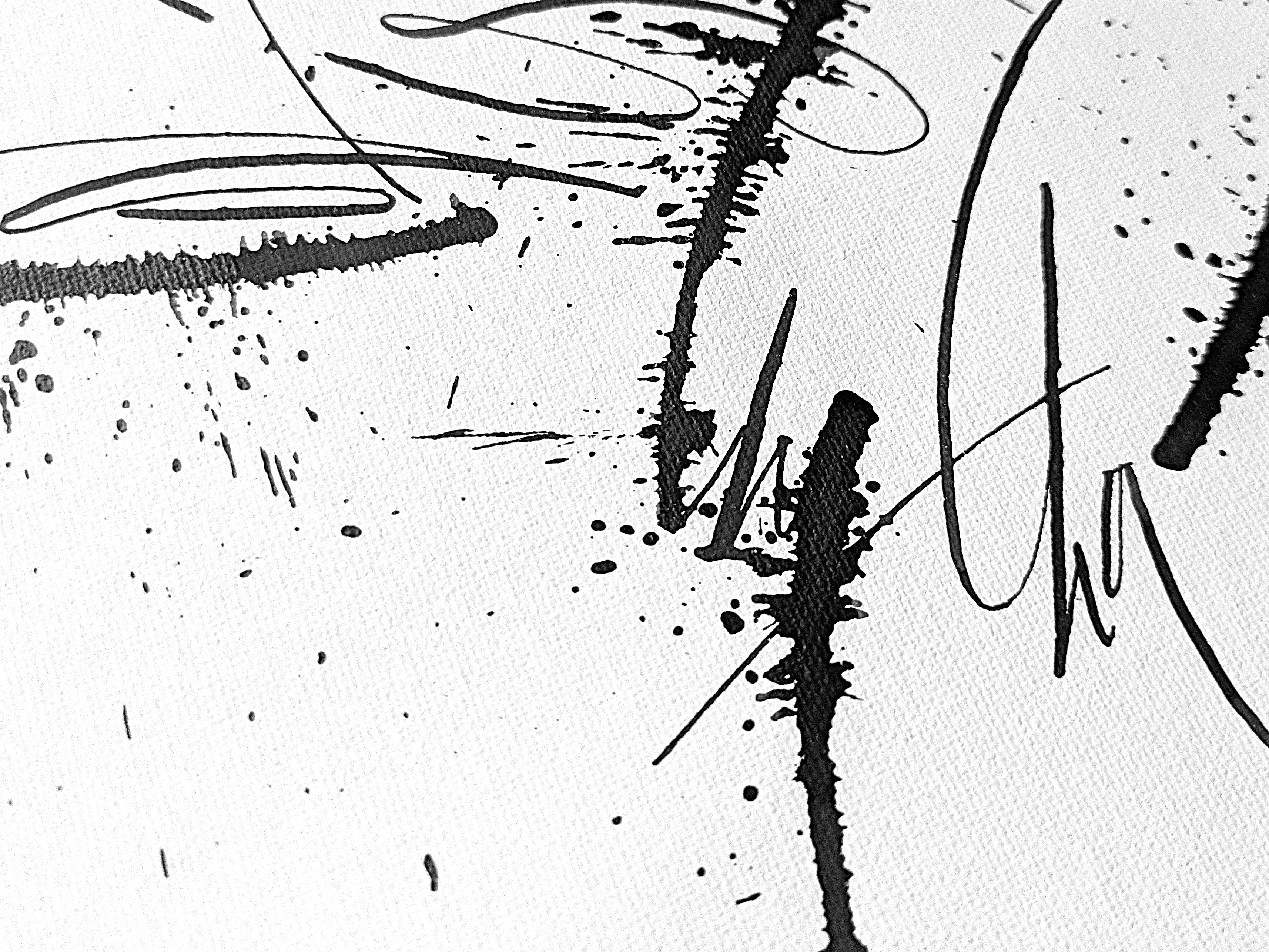 Detail of Love Is In The Chair abstract calligraphy artwork in white and black by Mary Pavlova