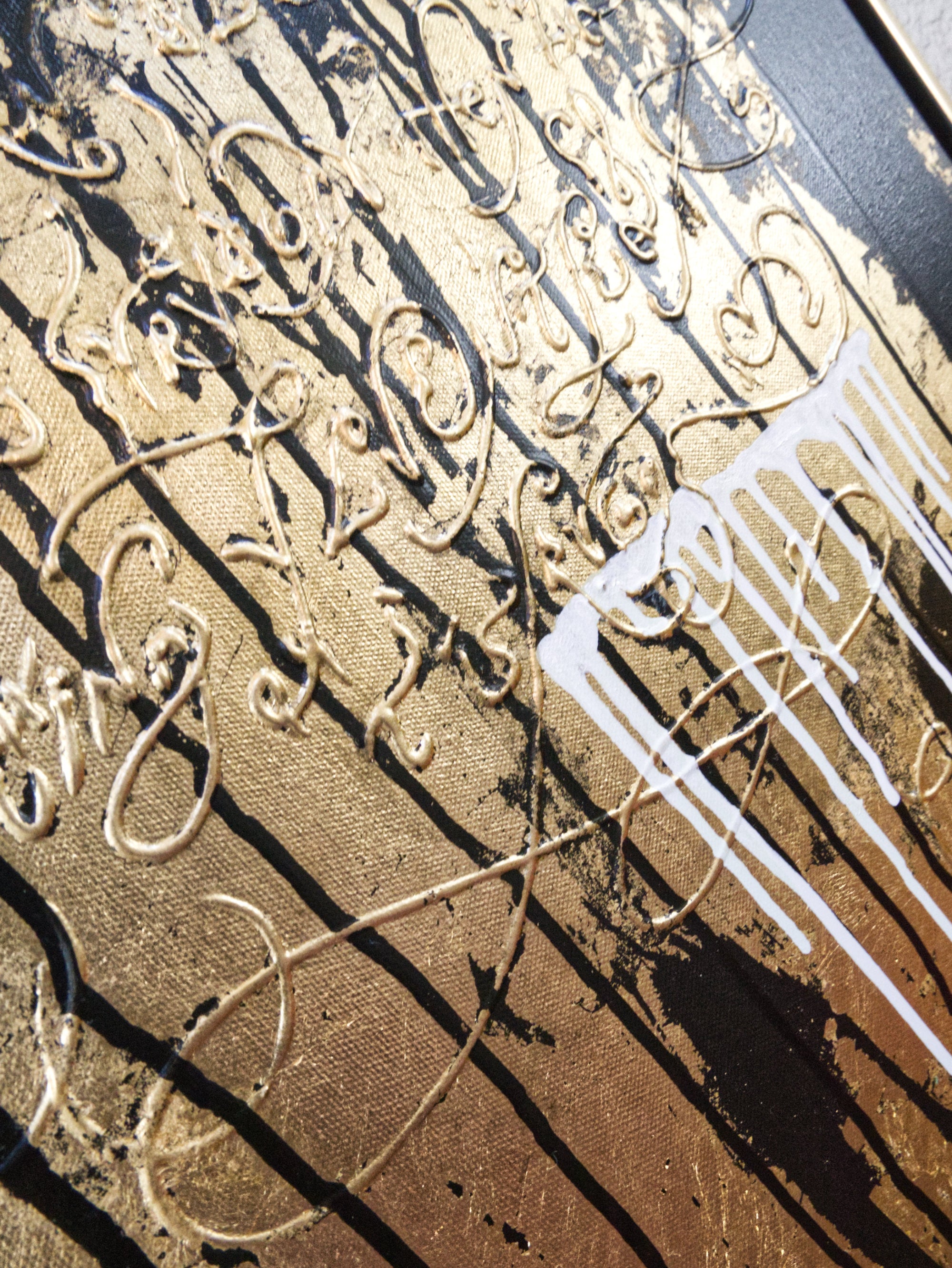 Detail of Privilege abstract calligraphy artwork in black and gold