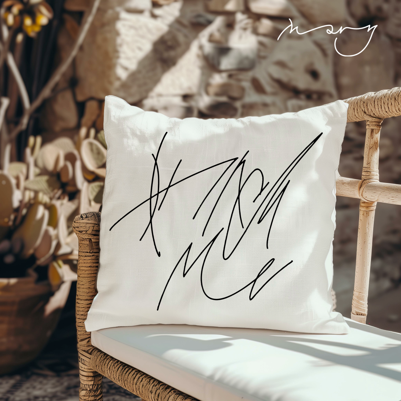 Hand-painted White Cotton Throw Pillow Cover 20x20" – Abstract Artwork “Punch me”