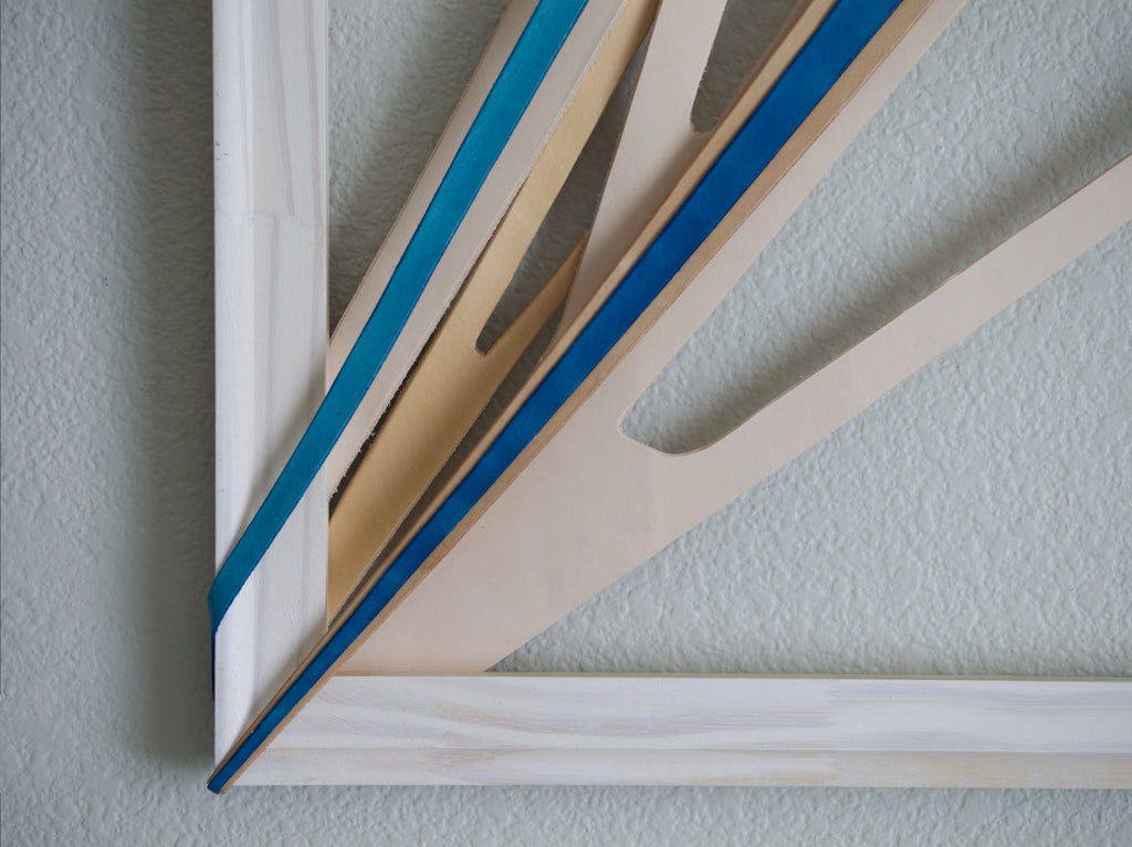 Edge of Signatrue stlye original abstract text-based artwork in blue and beige by Mary Pavlova