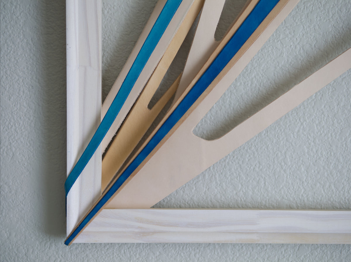 Edge of Signatrue stlye original abstract text-based artwork in blue and beige by Mary Pavlova