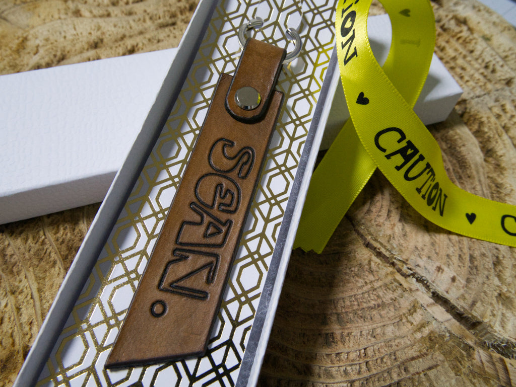 Leather tags for keychain. One side