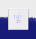 Wild Spirit original abstract calligraphy artwork by Mary Pavlova in white and blue