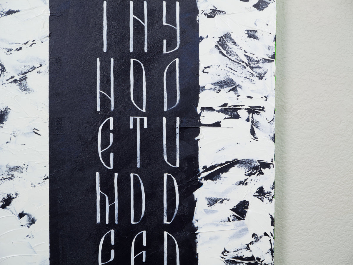 Detail of You Do Not Define me original  in dark blue and white  by Mary Pavlova