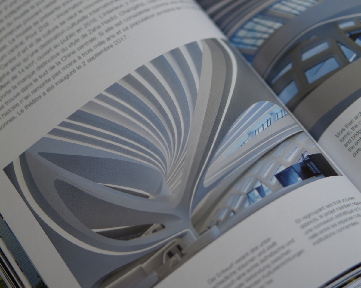 Zaha Hadid architecture book featuring Changsha Meixihu International Culture & Arts Center, an example of the flowing architectural forms that influence Mary Pavlova’s visual language.